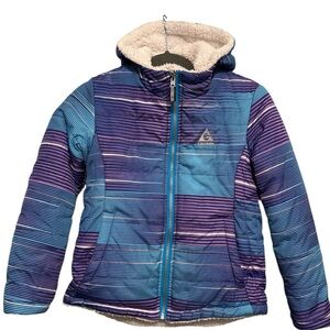 Gerry Girl’s Coat with Faux Fur Lining Size M‎ 10-12. Striped Multicolor Cozy